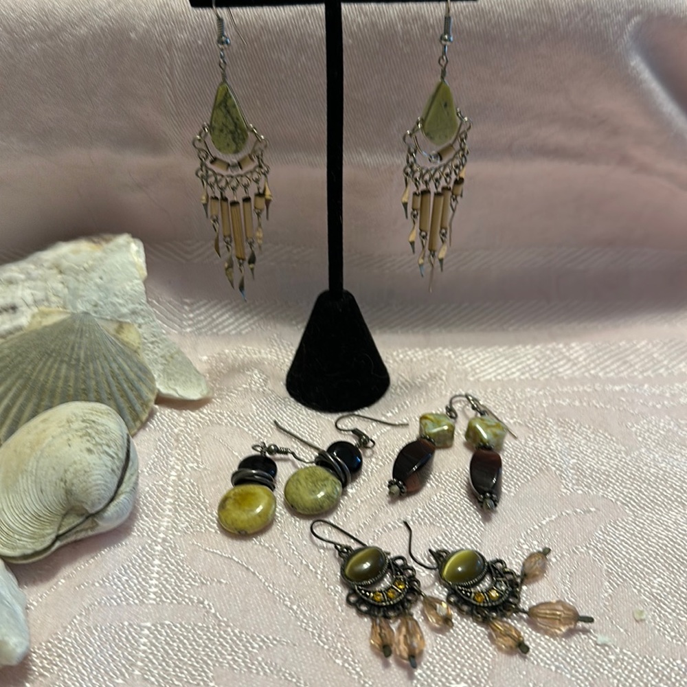 Natural Chrysocolla aka Phoenix Stone Wired Dangle Chandelier Earrings and 3